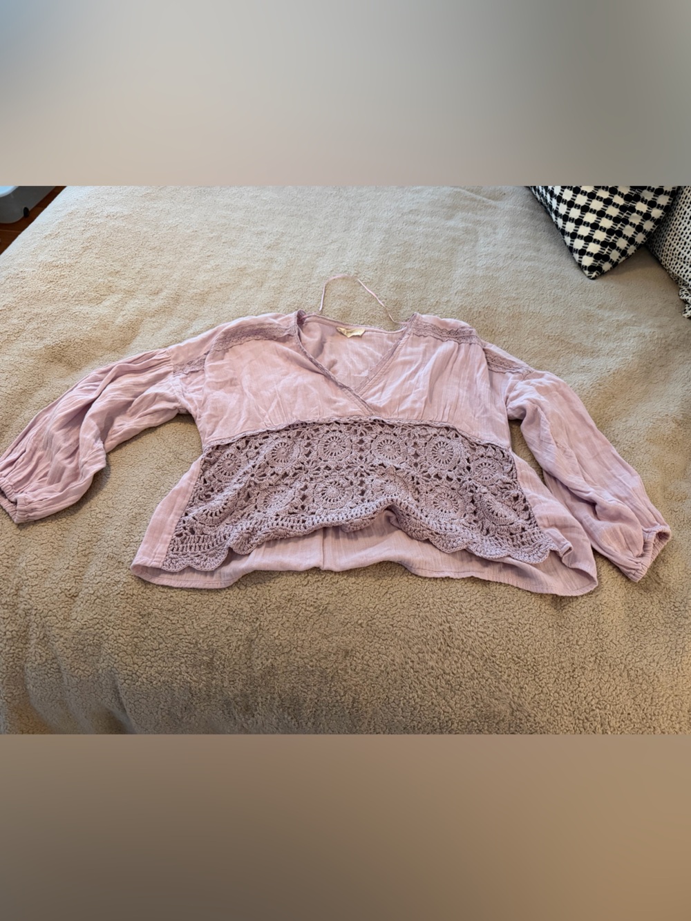 Lace-Trim Light Purple Women's Peasant Blouse. Lucky Brand Size M